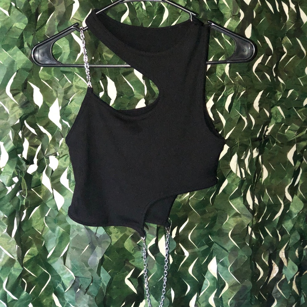 Y2K Black Asymmetrical Chain Strap Crop Top
